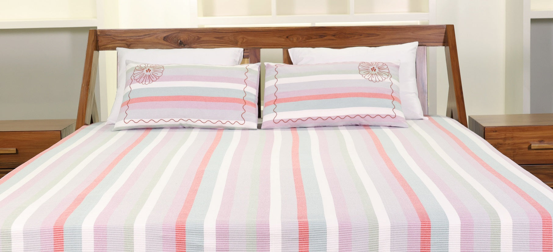 EcruE Luxury Premium Woven Stripe Bed Sheet Set Size 102x104'' | Elegant Home Décor Accent