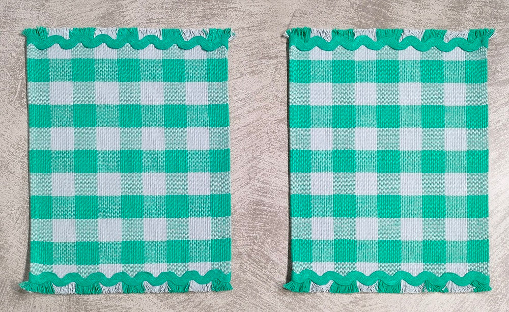 Woven Rib Check Placemat with Ric-Rac Fringe Set of 2