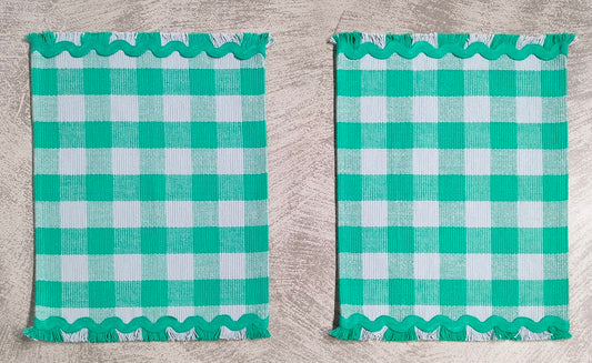 Woven Rib Check Placemat with Ric-Rac Fringe Set of 2