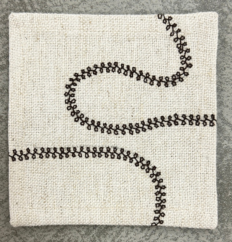 Sinuous Chainstitch Cotton-Linen Embroidered Coaster Set Pack of 4 pieces