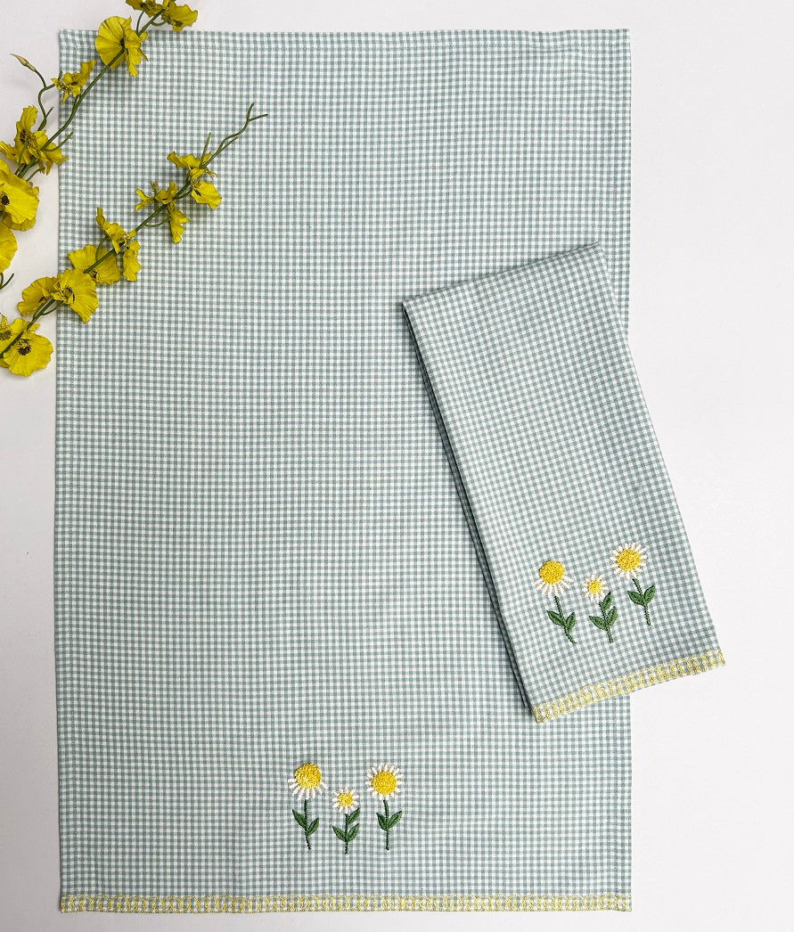 EcruE Luxury Embroidered Sunflower Kitchen Towel Set of 2 Pieces | Elegant Home Décor Accent