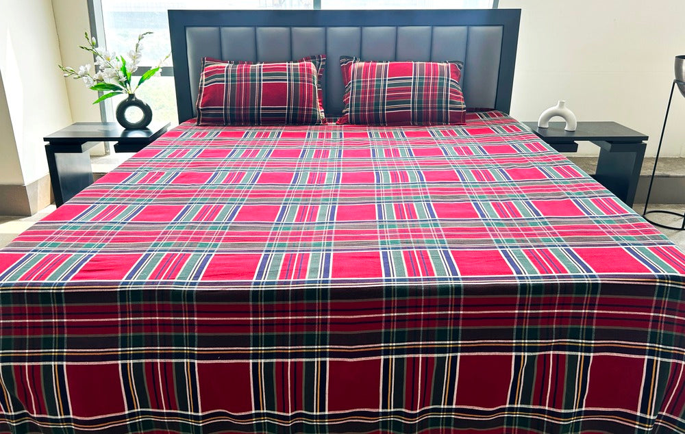 Premium Woven Cotton Plaid Bed Sheet Set
