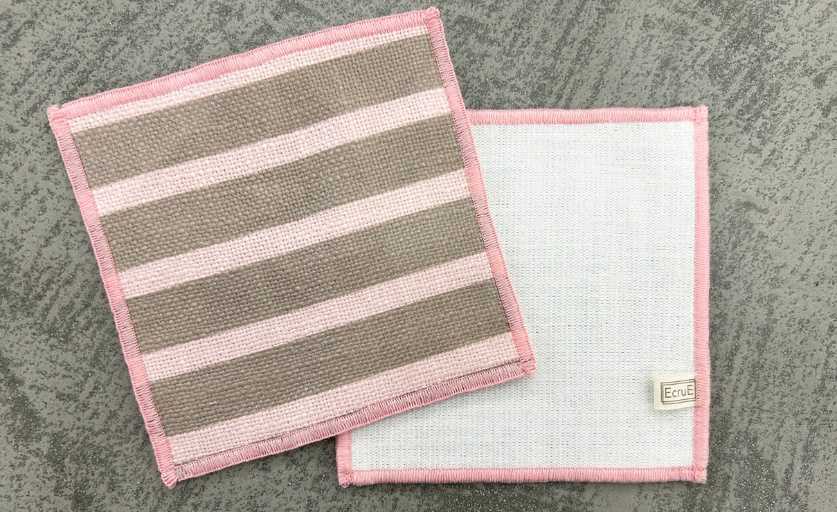 Dusty Rose Cabana Stripe Linen-Look Coaster Set  Pack of 4 pieces