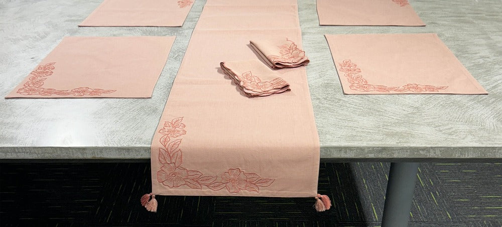 EcruE Luxury Embroidered Cotton Linen Table Linen Set