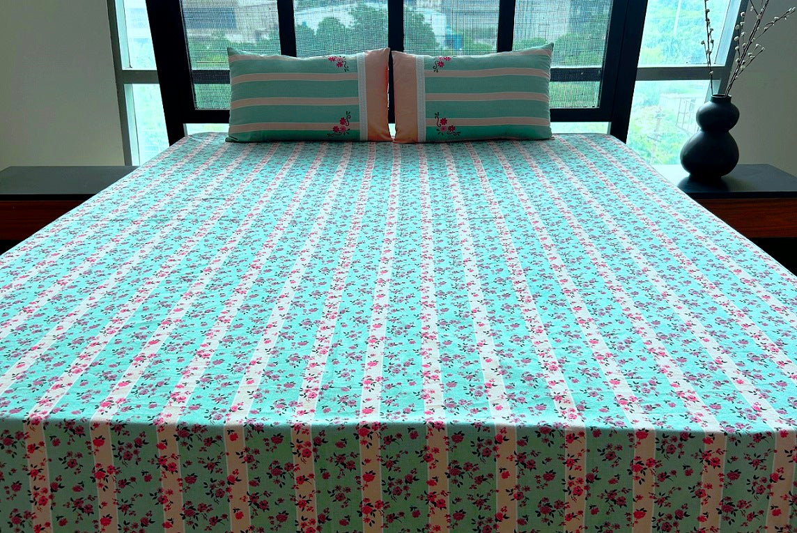 Rosewood Stripe Printed Bed Sheet Set Size 104x106''