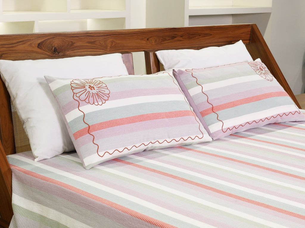 Premium Woven Cotton Stripe Flat Bed Sheet Set