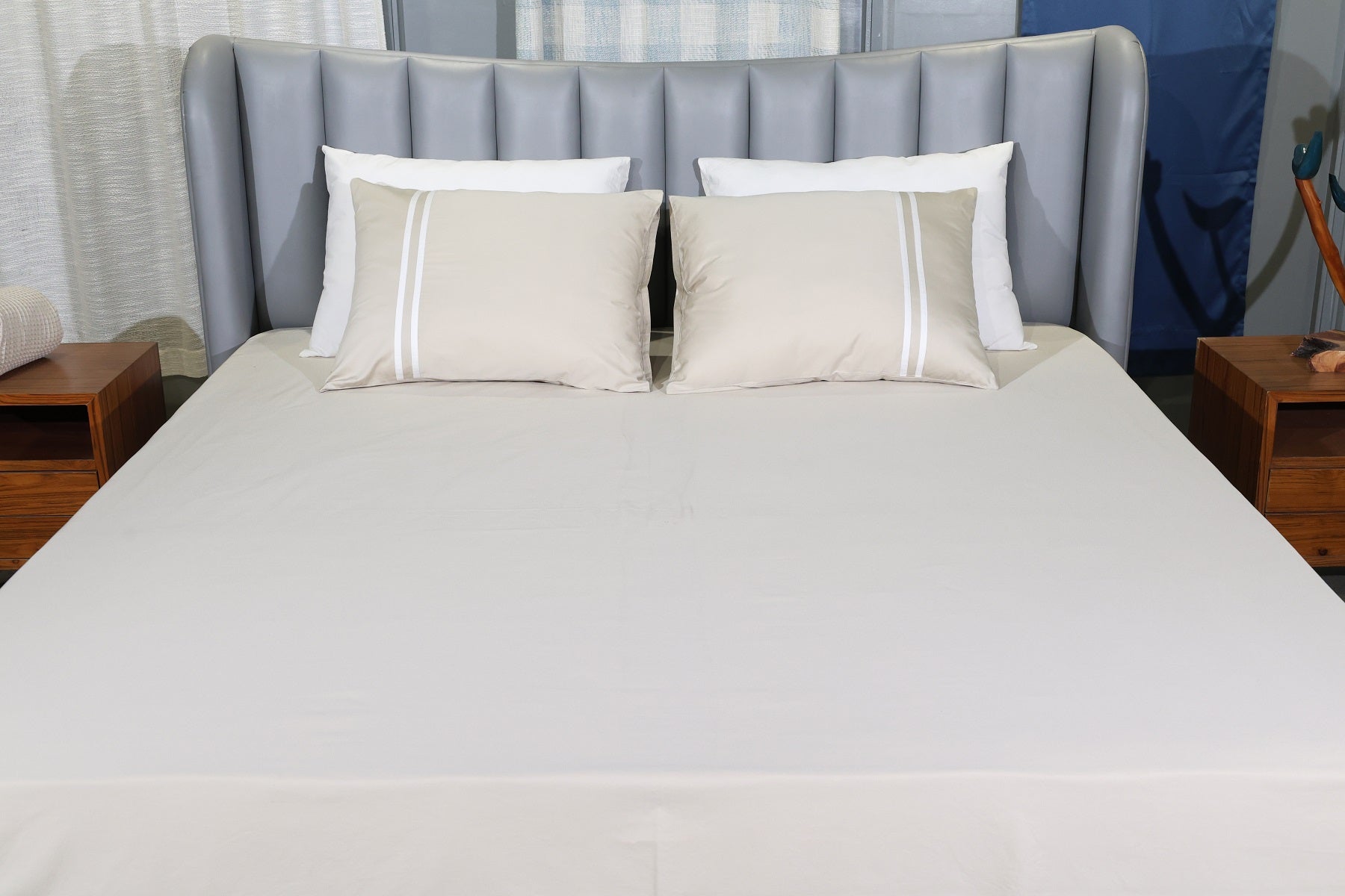 Premium Minimalist Linear 400Tc Cotton Satin Flat Bedding Set