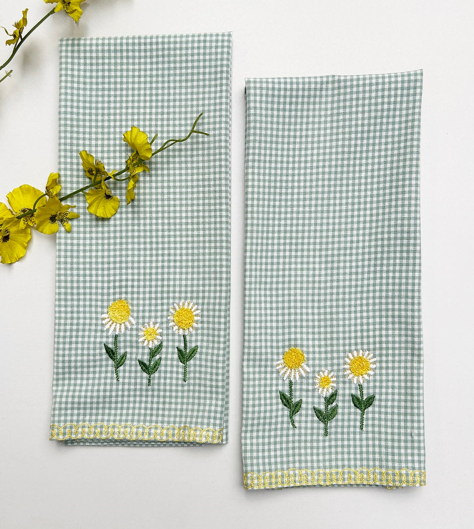 Embroidered Sunflower Kitchen Towel Set Pack of 2pieces