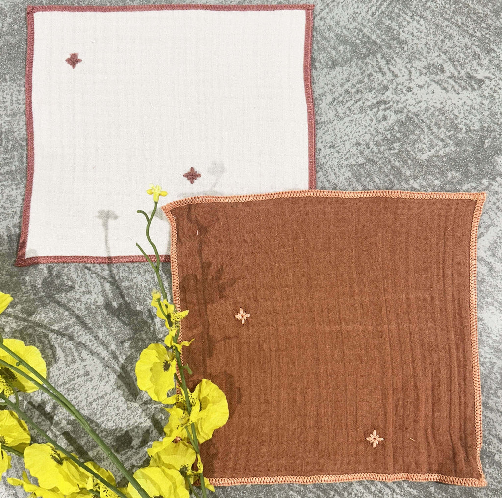 EcruE Luxury Cotton Gauze Embroidered Dish Cloth Set of 04 pieces