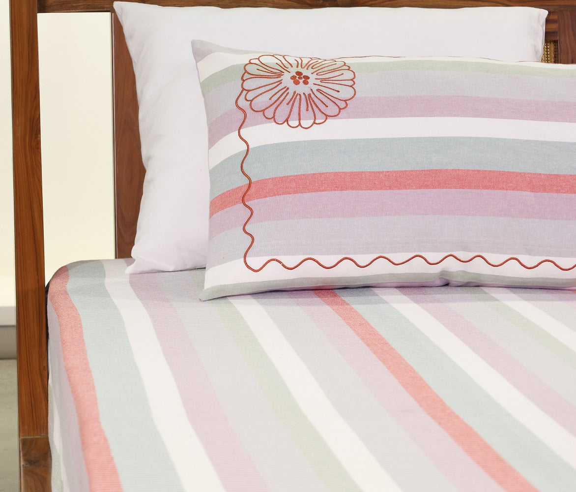 EcruE Luxury Premium Woven Stripe Bed Sheet Set Size 102x104'' | Elegant Home Décor Accent