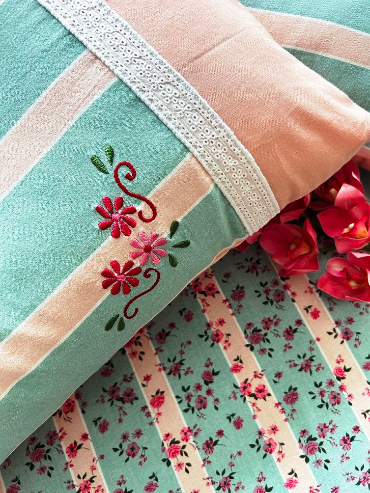 Rosewood Stripe Printed Bed Sheet Set Size 104x106''