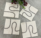 Sinuous Chainstitch Cotton-Linen Embroidered Coaster Set Pack of 4 pieces