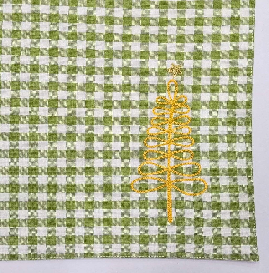 Festive Green Gingham Embroidered Placemat Set Of 2Pcs