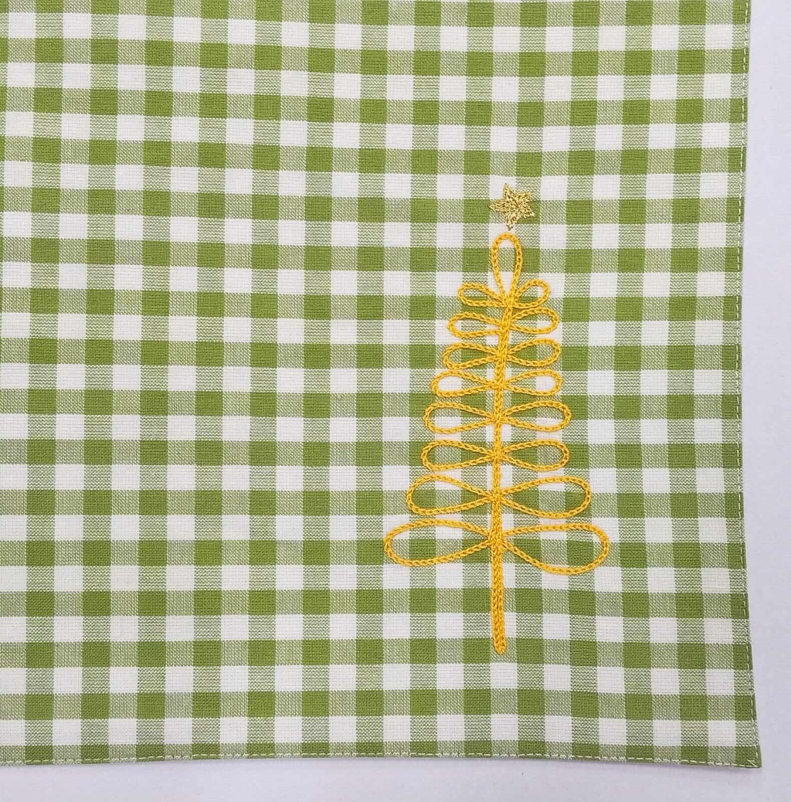 Festive Green Gingham Embroidered Placemat Set Of 2Pcs