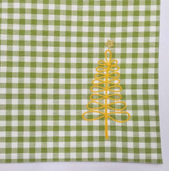 Festive Green Gingham Embroidered Placemat Set of 2pcs