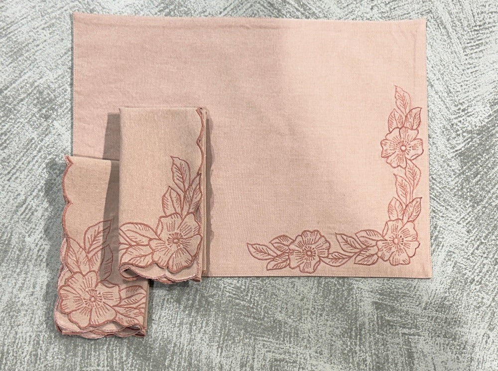 EcruE Luxury Embroidered Cotton Linen Table Linen Set