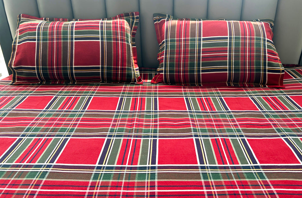 Premium Woven Cotton Plaid Bed Sheet Set