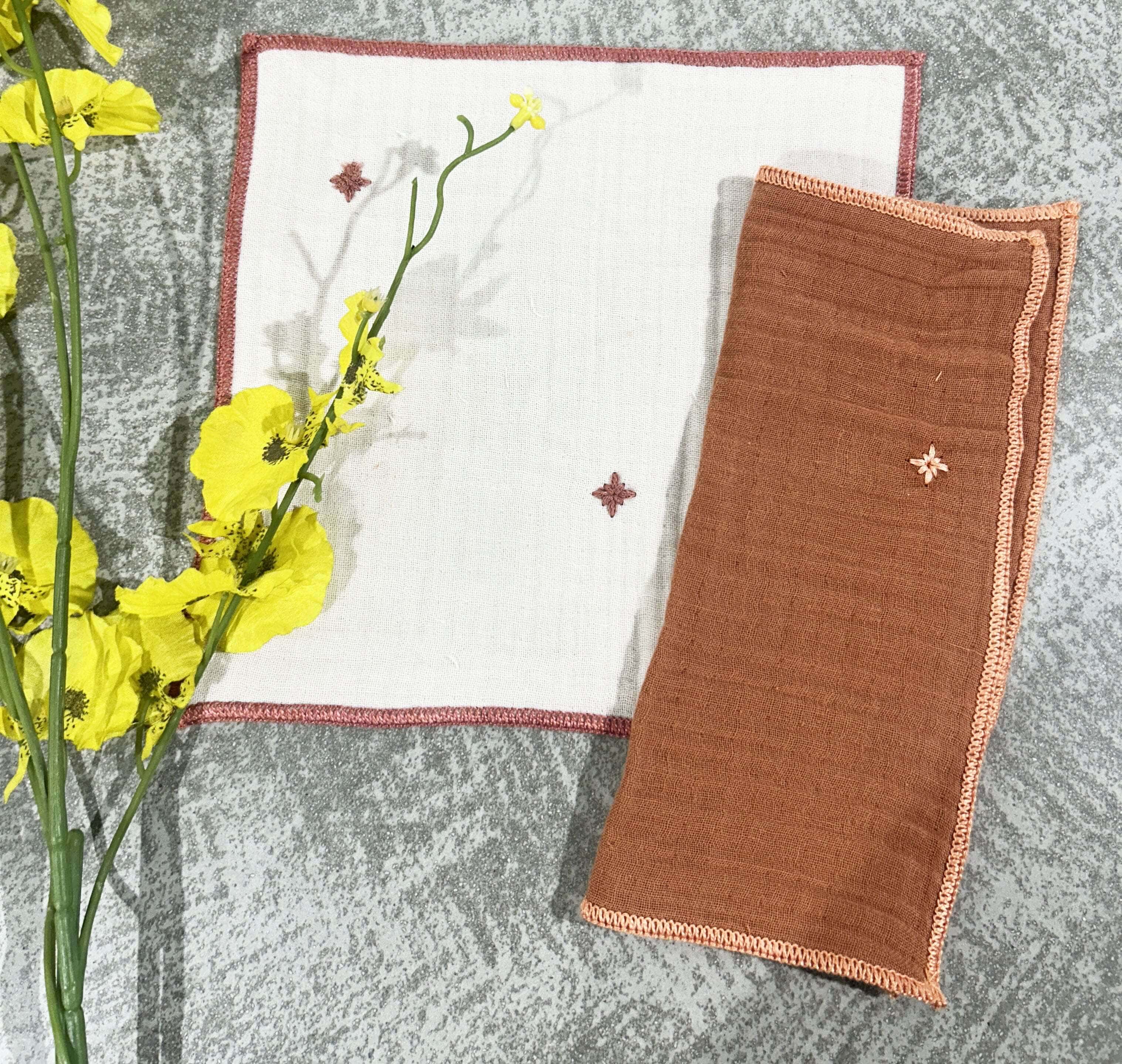 EcruE Luxury Cotton Gauze Embroidered Dish Cloth Set of 04 pieces