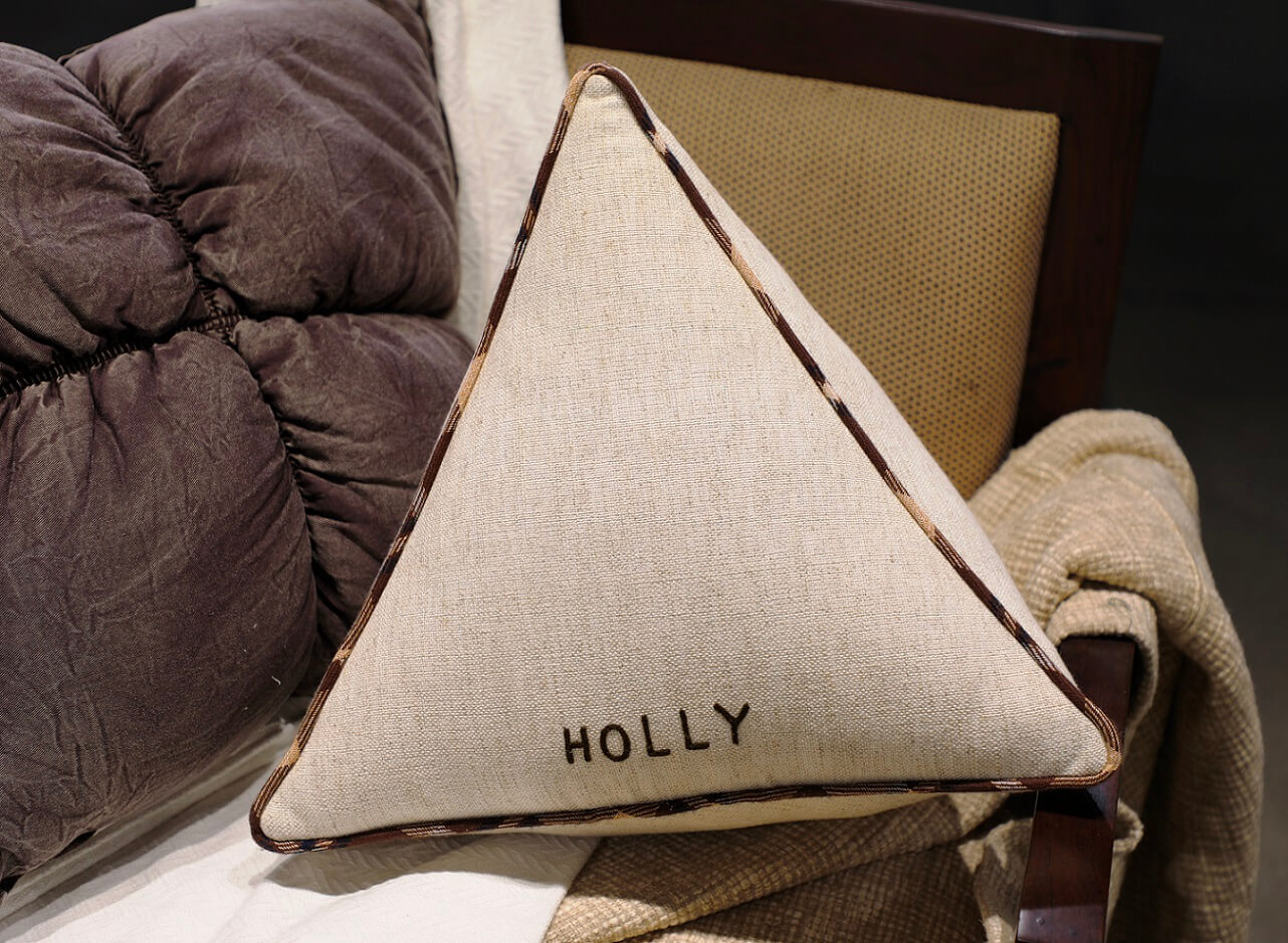 Rustic Embroidered Triangle Holiday Pillow