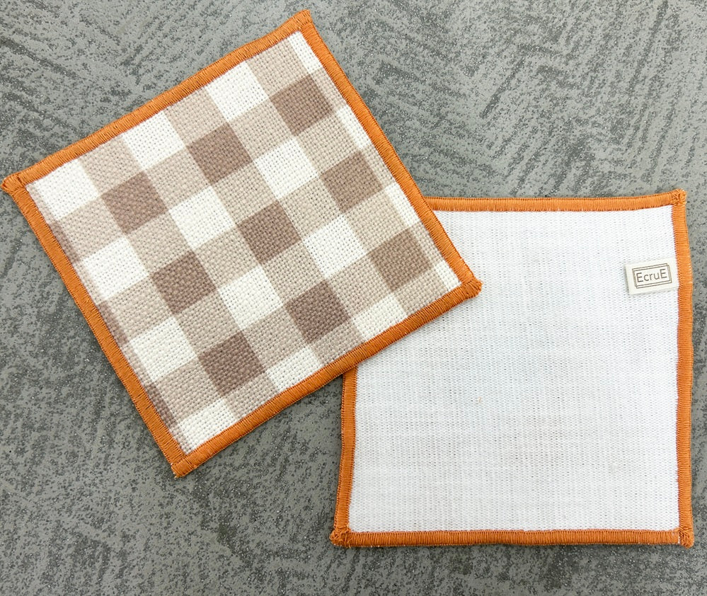 Chestnut Check Linen-Look Slub Coaster Set  Pack of 4 pieces