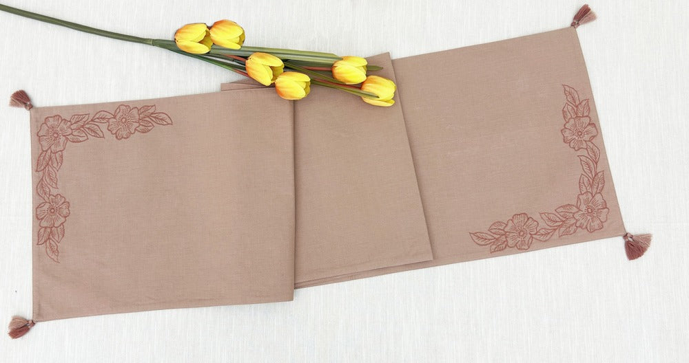 EcruE Luxury Embroidered Cotton Linen Table Linen Set