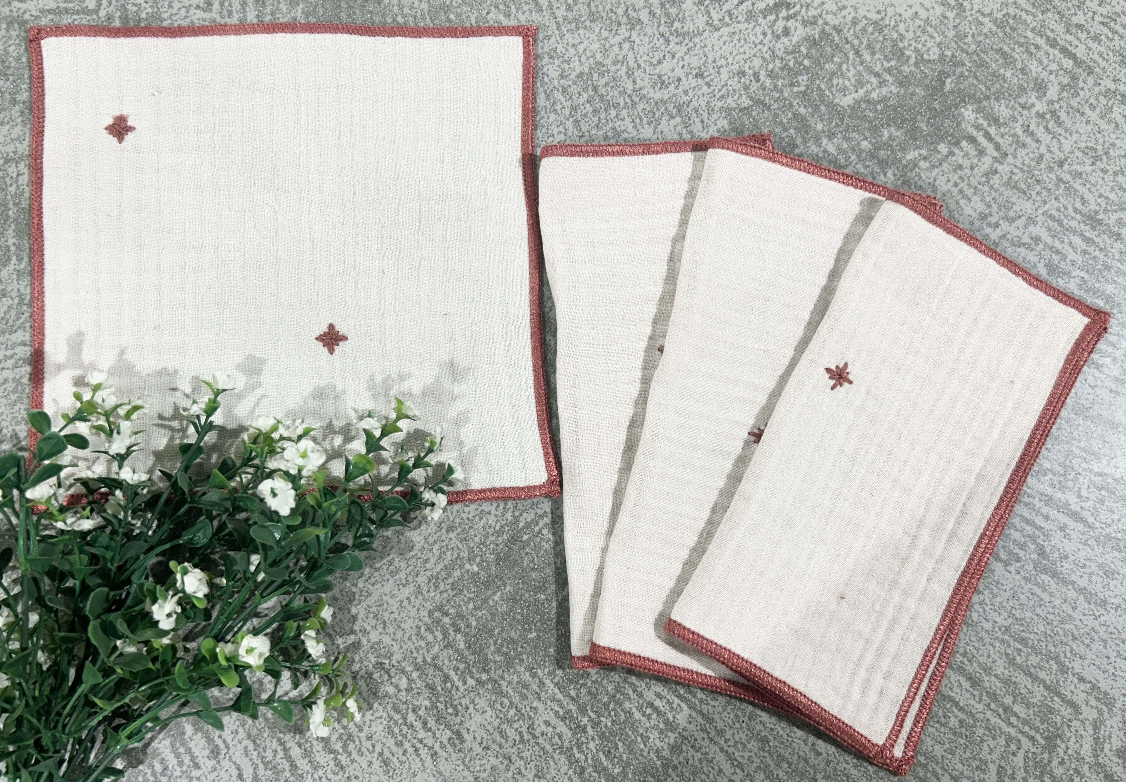 EcruE Luxury Cotton Gauze Embroidered Dish Cloth Set of 04 pieces