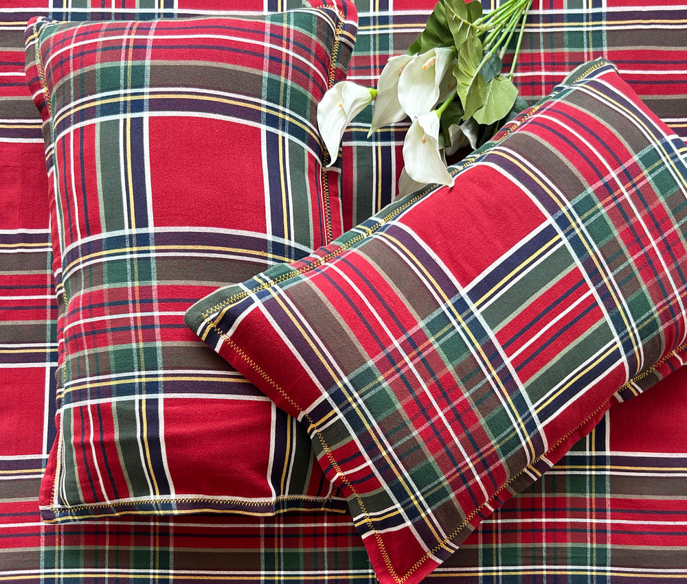 Premium Woven Cotton Plaid Bed Sheet Set