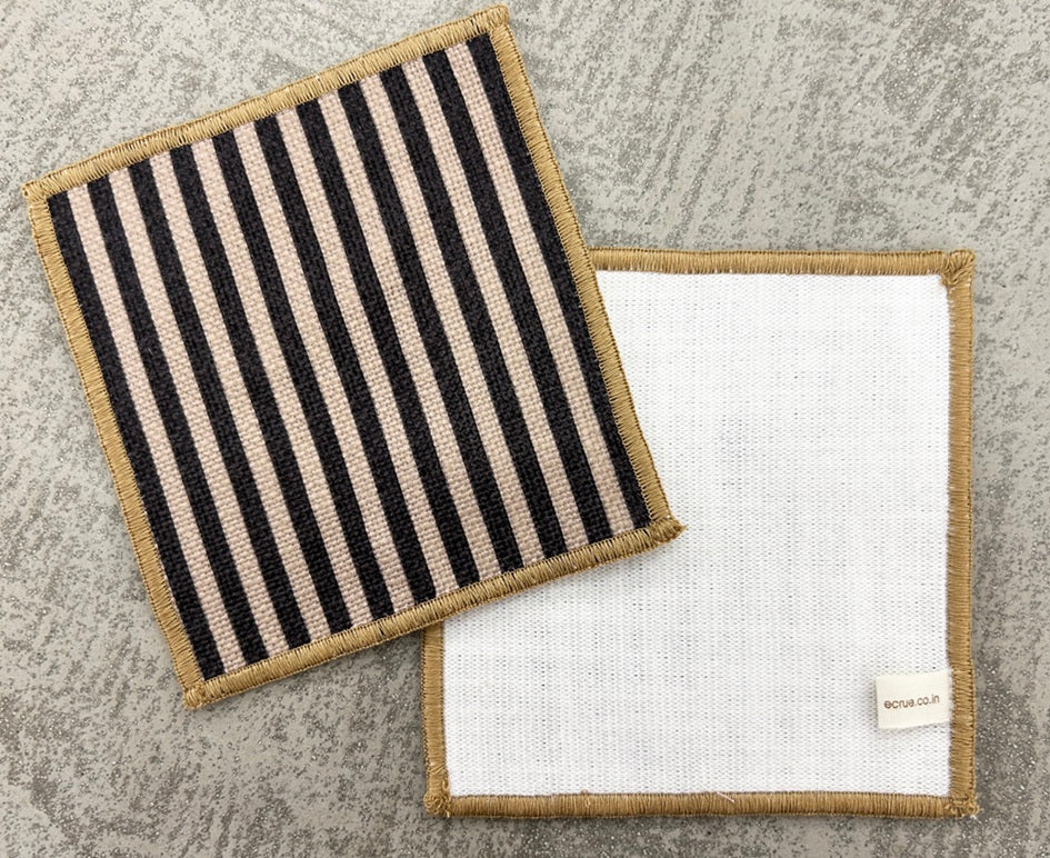 Midnight Ticking Stripe Linen-Look Coaster Set Pack of 4 pieces