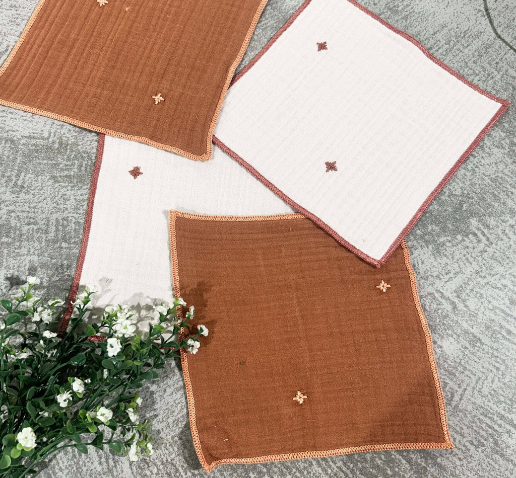 EcruE Luxury Cotton Gauze Embroidered Dish Cloth Set of 04 pieces