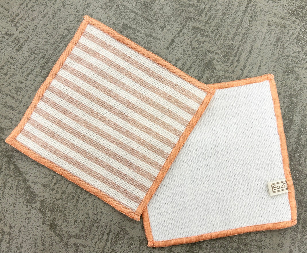 Apricot Sunset Cabana Stripe Linen-Look Coaster Set  Pack of 4 pieces