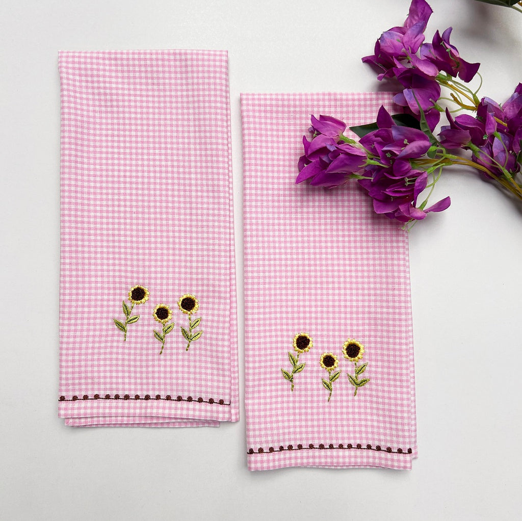 Embroidered Sunflower Kitchen Towel Set Pack of 2pieces