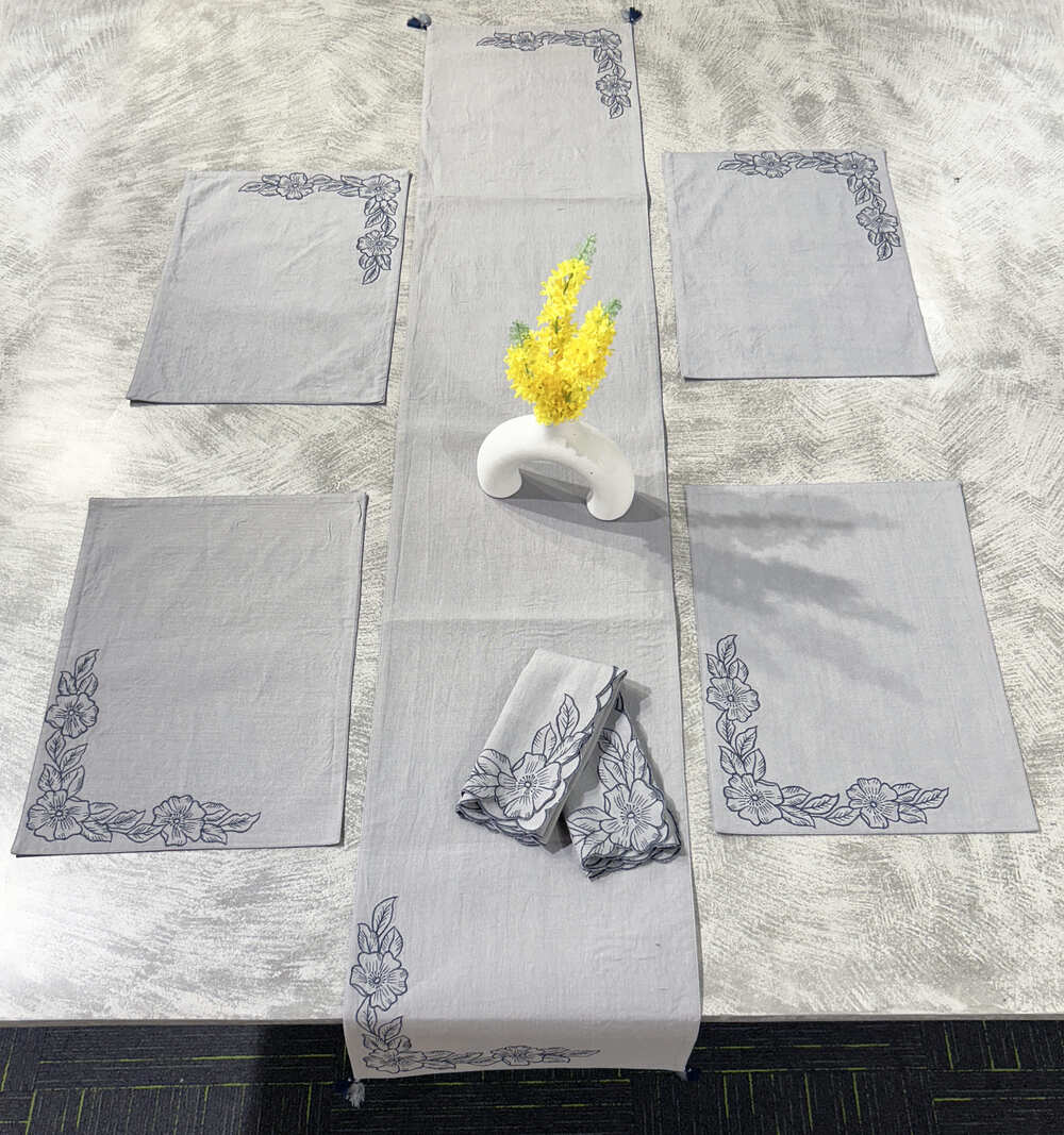 EcruE Luxury Embroidered Cotton Linen Table Linen Set