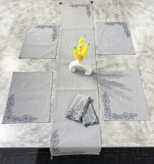 Embroidered Cotton Linen Table Linen Set Pack of 8 pieces