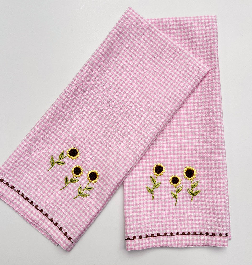 Embroidered Sunflower Kitchen Towel Set Pack of 2pieces