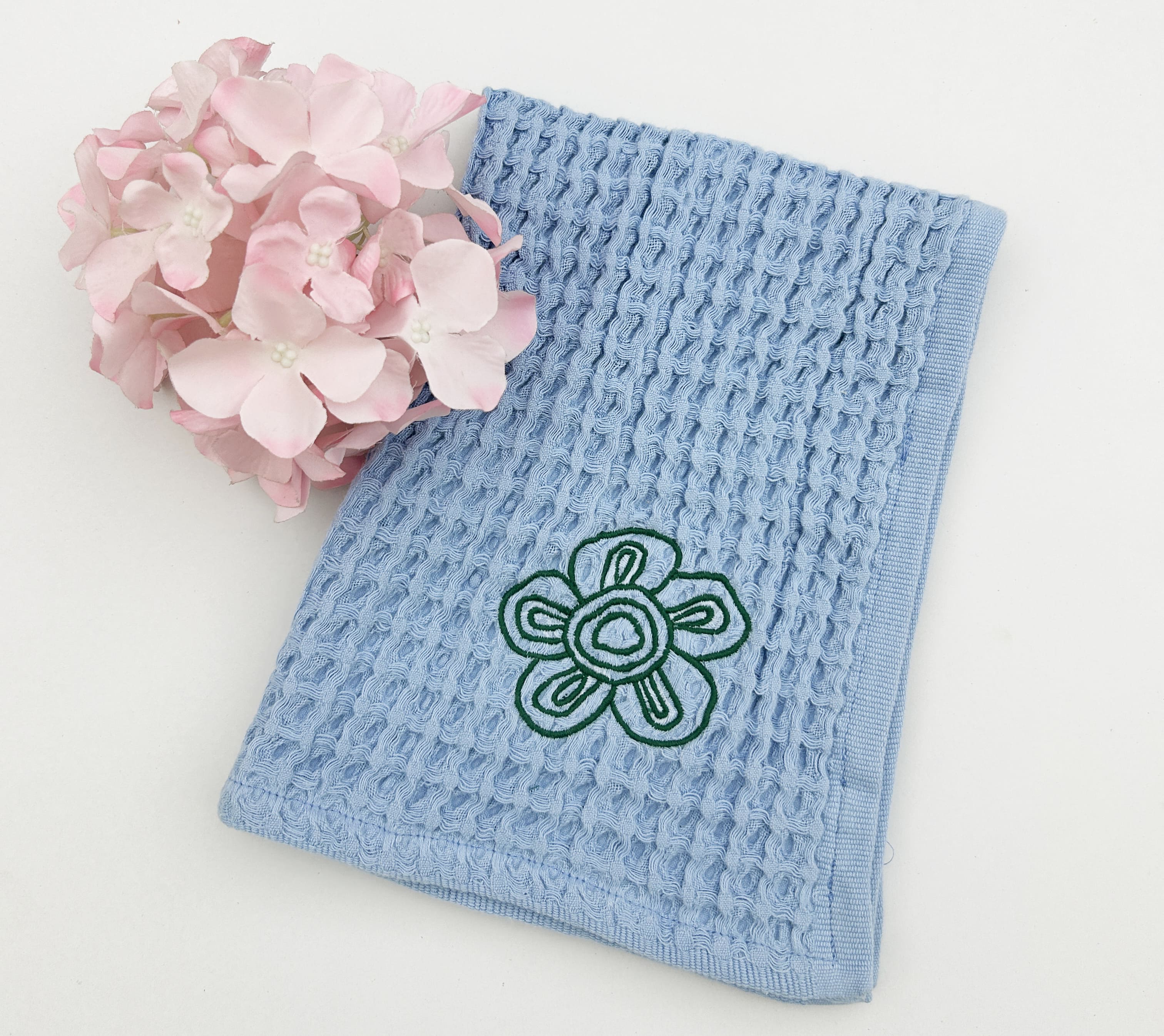 EcruE Luxury Waffle Embroidered Dish Towel Set of 02 Pieces