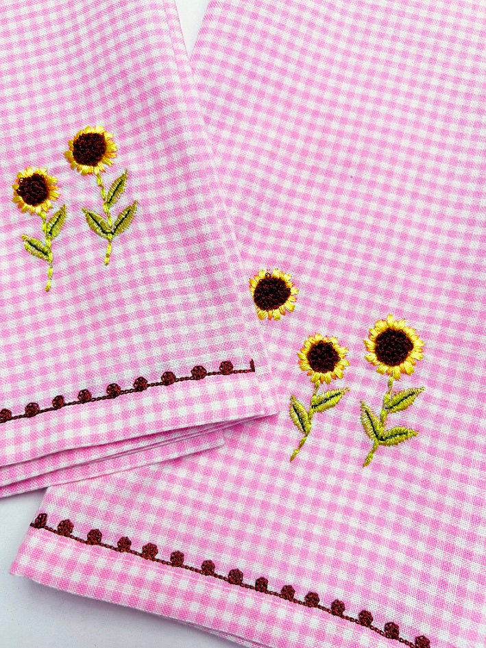 Embroidered Sunflower Kitchen Towel Set Pack of 2pieces