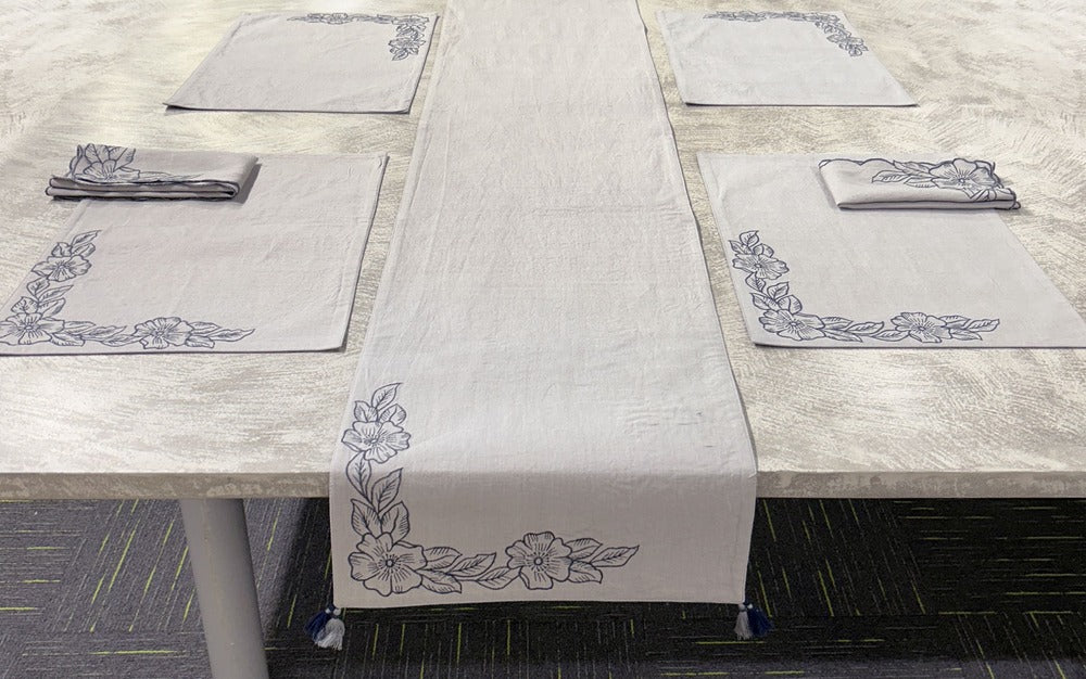 EcruE Luxury Embroidered Cotton Linen Table Linen Set