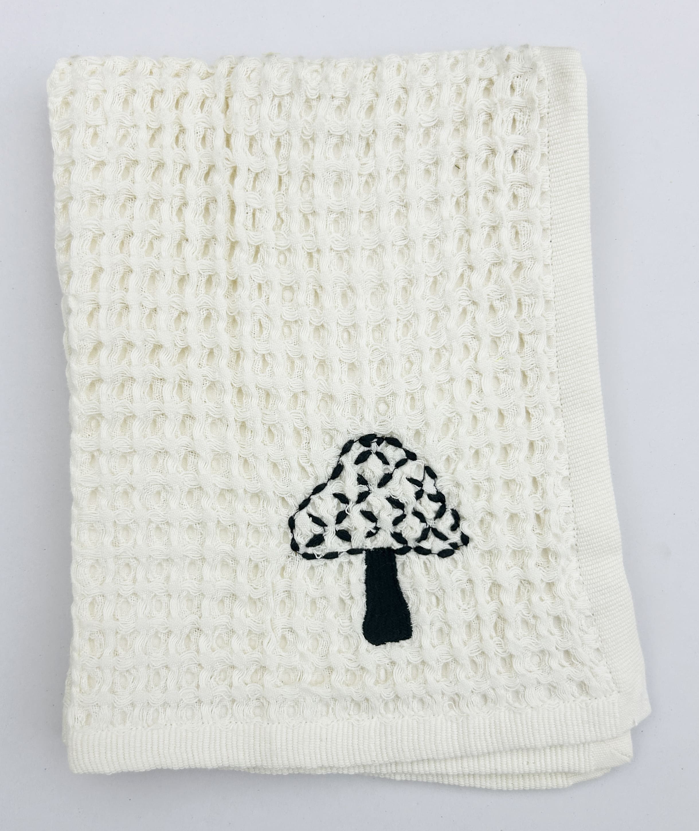 EcruE Luxury Waffle Embroidered Dish Towel Set of 02 Pieces