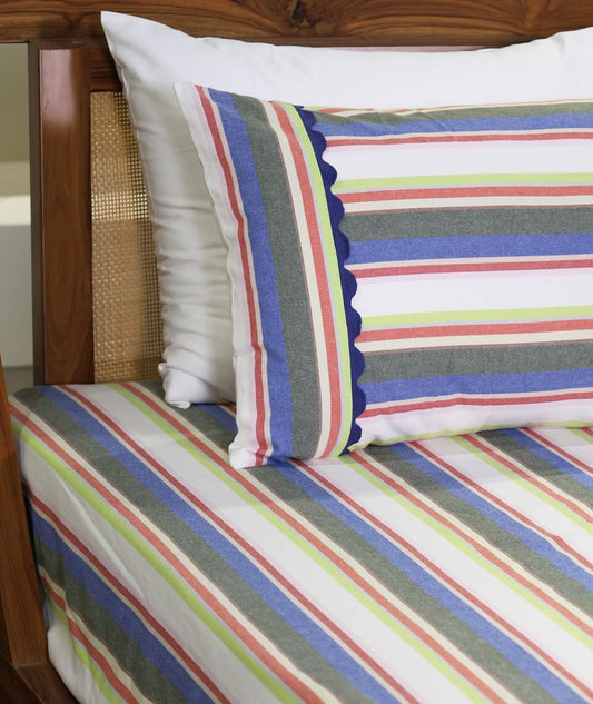 Premium Yarn-Dyed Striped Bed Sheet Set Size 106x106