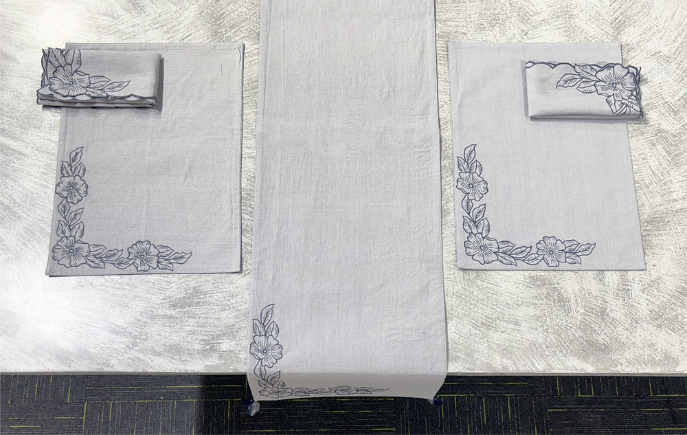 EcruE Luxury Embroidered Cotton Linen Table Linen Set
