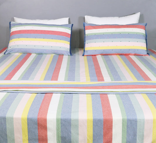 Premium Yarn-Dyed Striped Bed Sheet Set Size 106x106