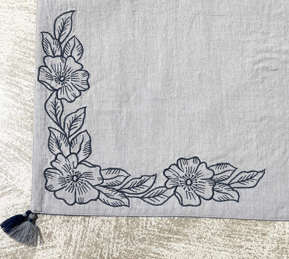 EcruE Luxury Embroidered Cotton Linen Table Linen Set