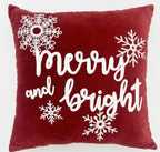 "Merry & Bright" Holiday Embroidered Throw Pillow 18x18''