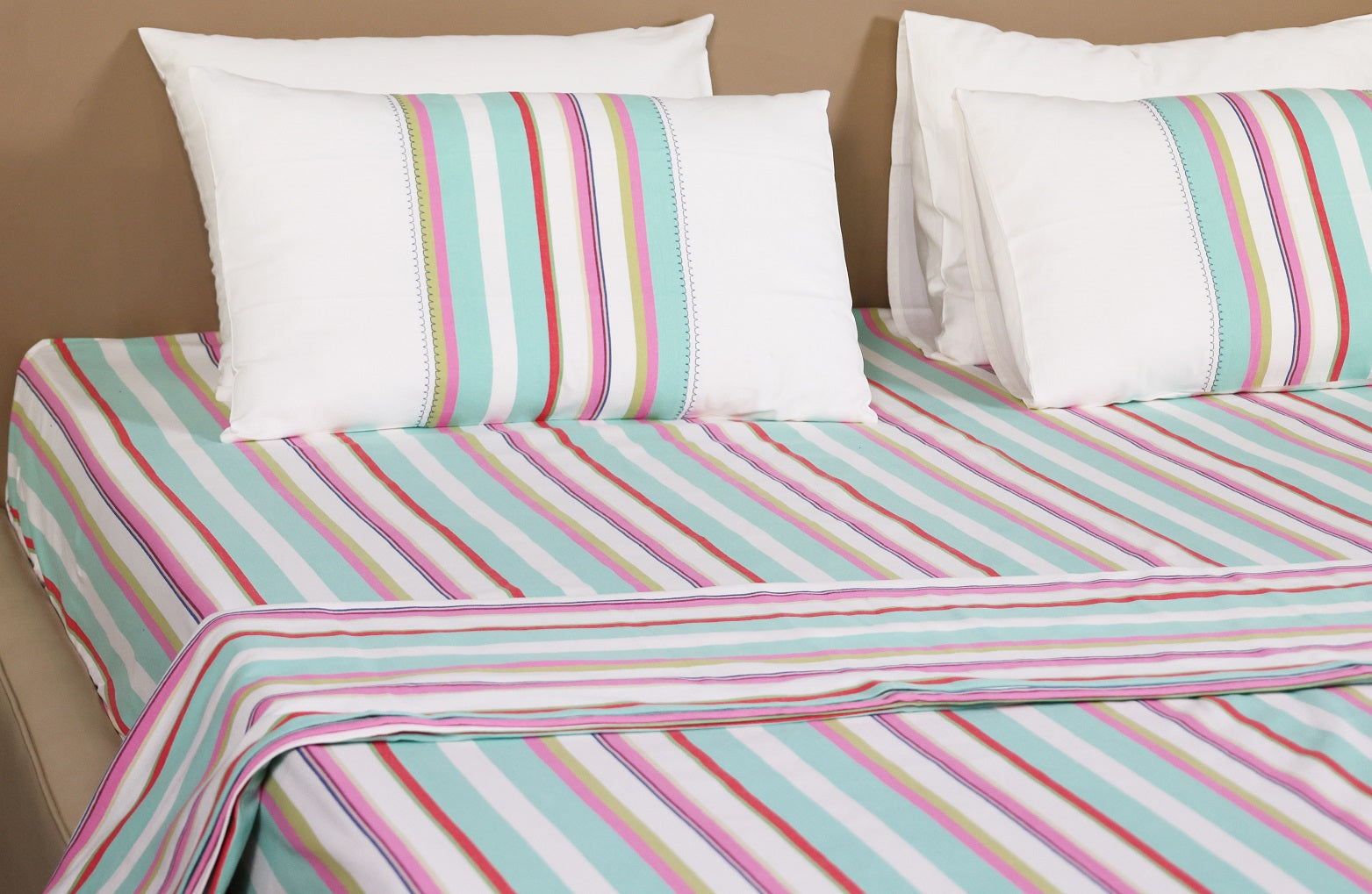 EcruE Luxury Weft & Weave 80TC Yarn-Dyed Stripe Cotton Flat Bed Sheet Set | Elegant Home Décor Accent