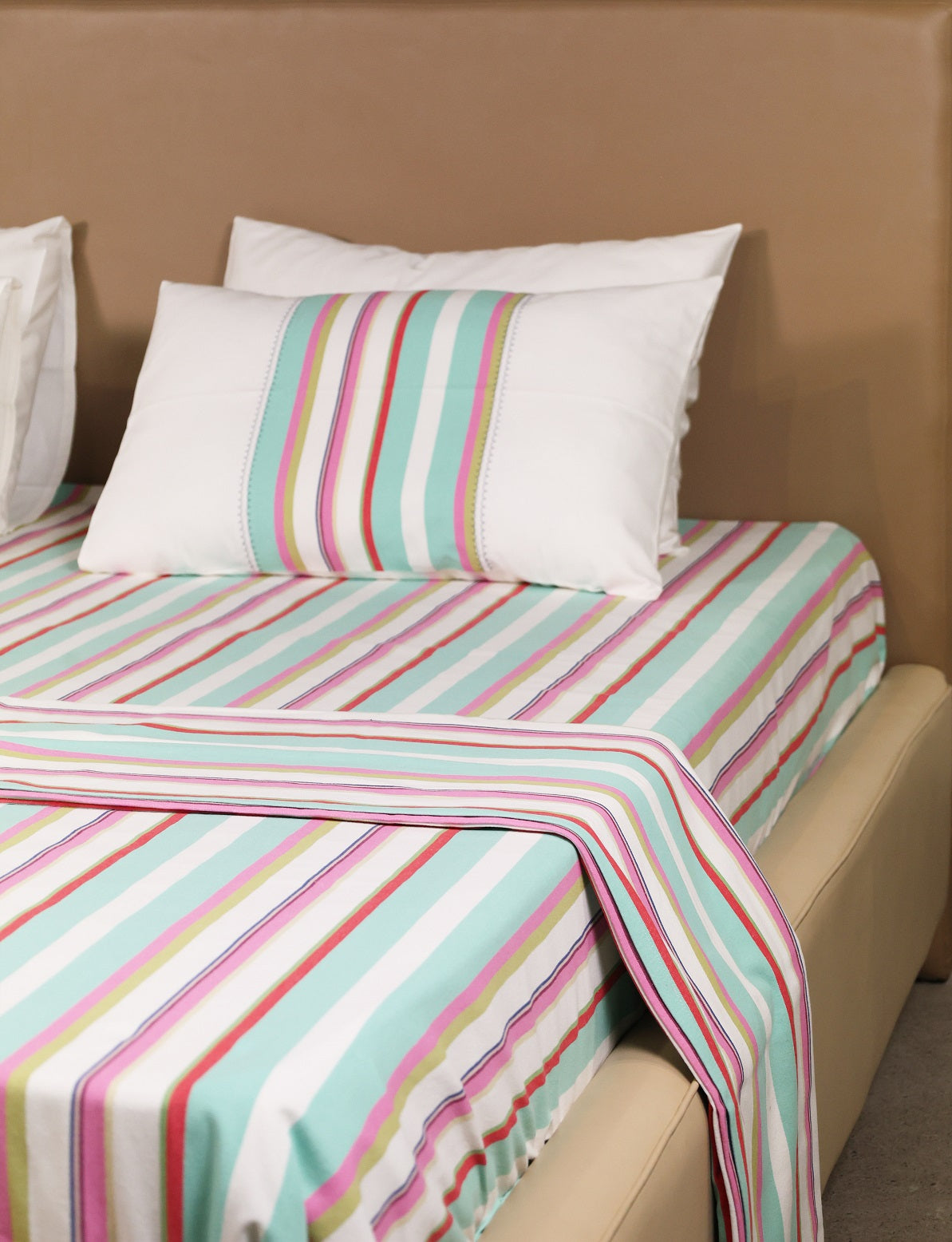 EcruE Luxury Weft & Weave 80TC Yarn-Dyed Stripe Cotton Flat Bed Sheet Set | Elegant Home Décor Accent