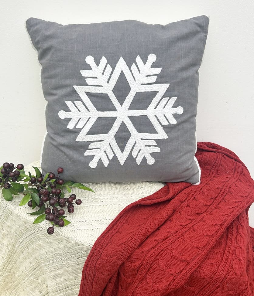 Embroidered Snowflake Decorative Throw Pillow