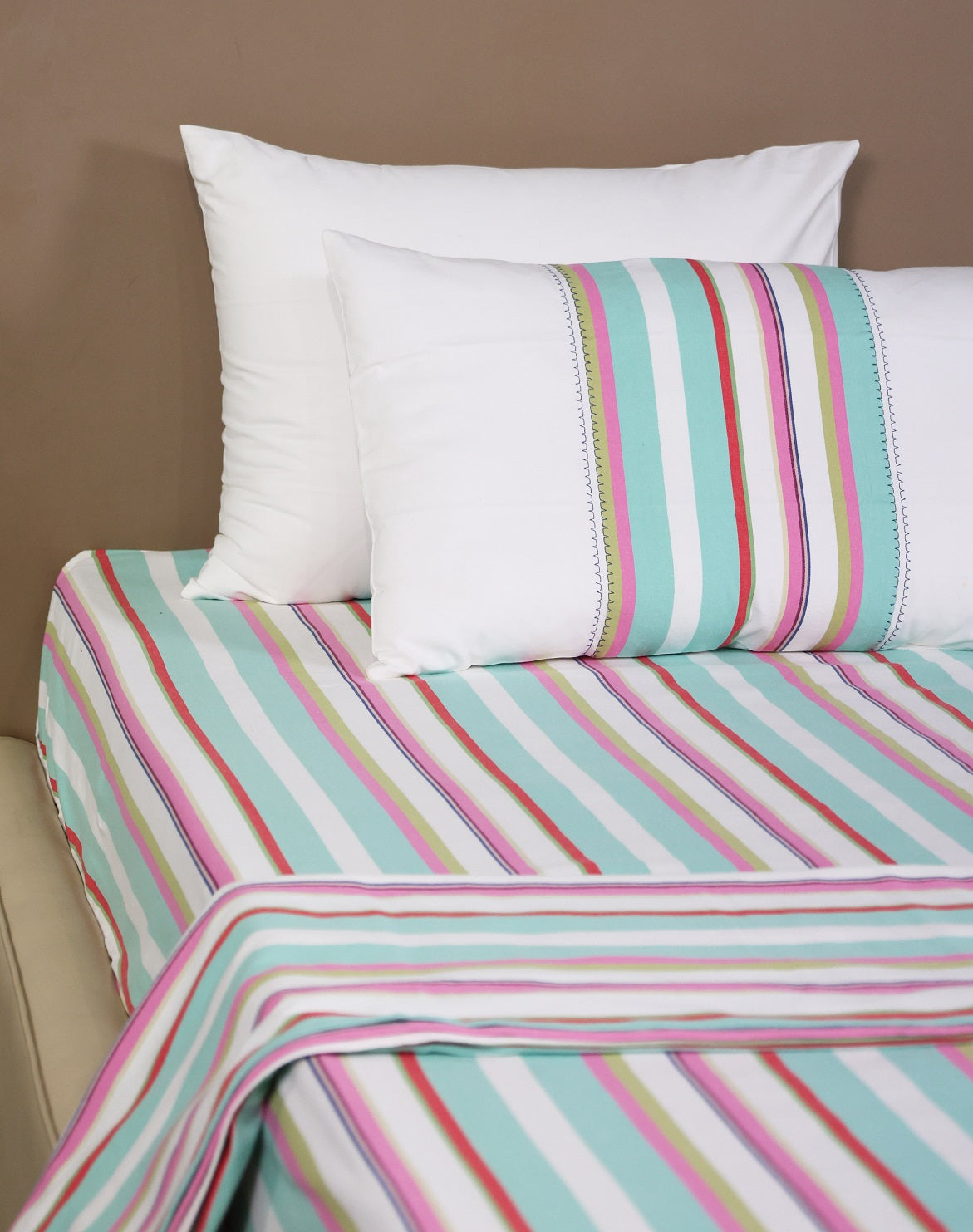 EcruE Luxury Weft & Weave 80TC Yarn-Dyed Stripe Cotton Flat Bed Sheet Set | Elegant Home Décor Accent