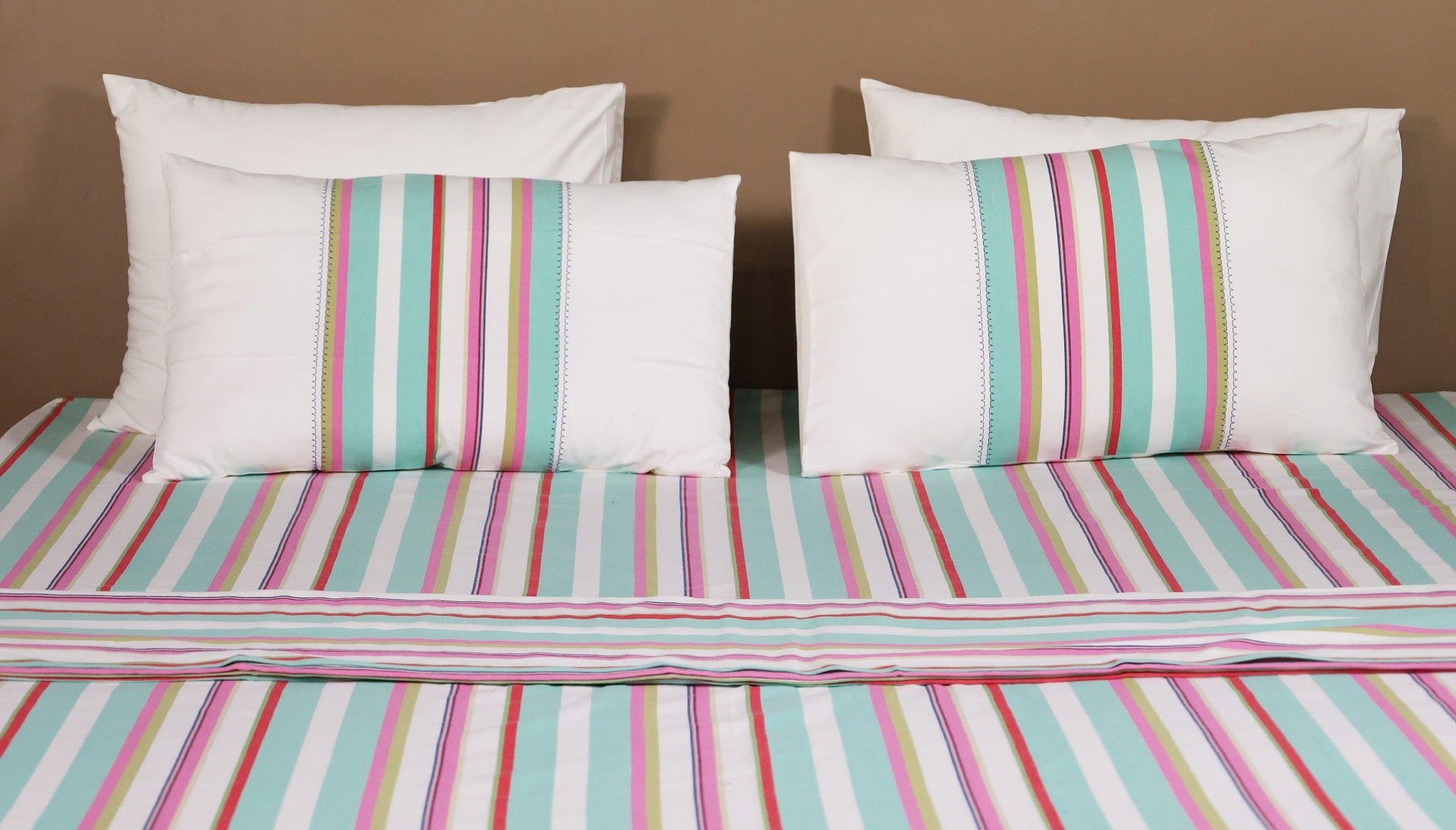 EcruE Luxury Weft & Weave 80TC Yarn-Dyed Stripe Cotton Flat Bed Sheet Set | Elegant Home Décor Accent