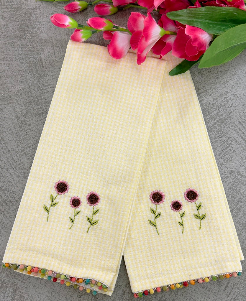 Embroidered Sunflower Kitchen Towel Set Pack of 2 Pieces