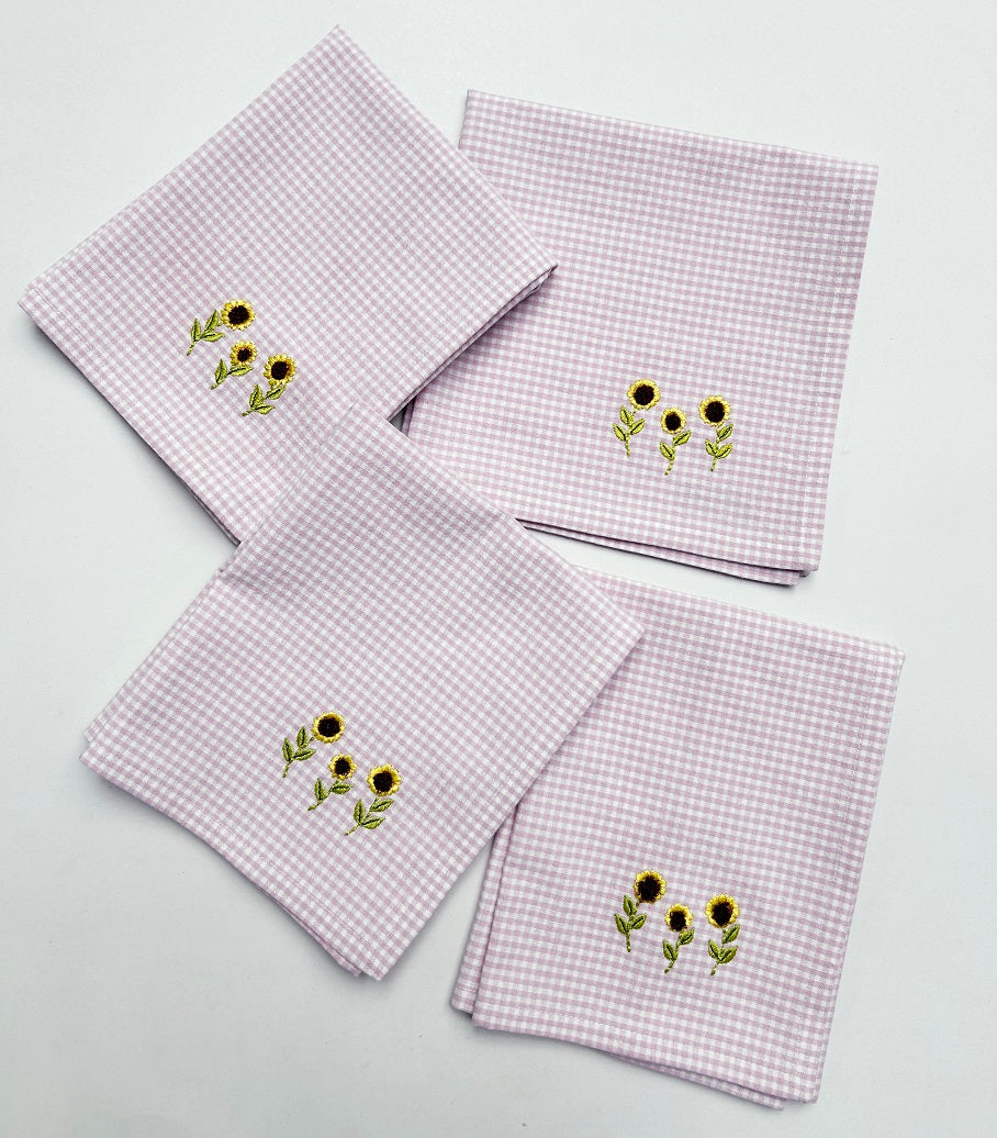 Charming  Embroidered Sunflower Napkin Set Pack Of 4 Pieces